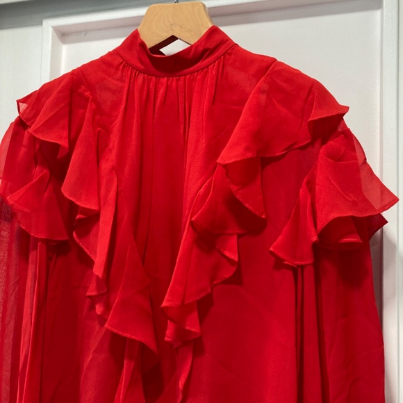 GIAMBATTISTA VALLI x H&M Red Silk Chiffon Ruffle Blouse Shirt Size 4 - Picture 4 of 15